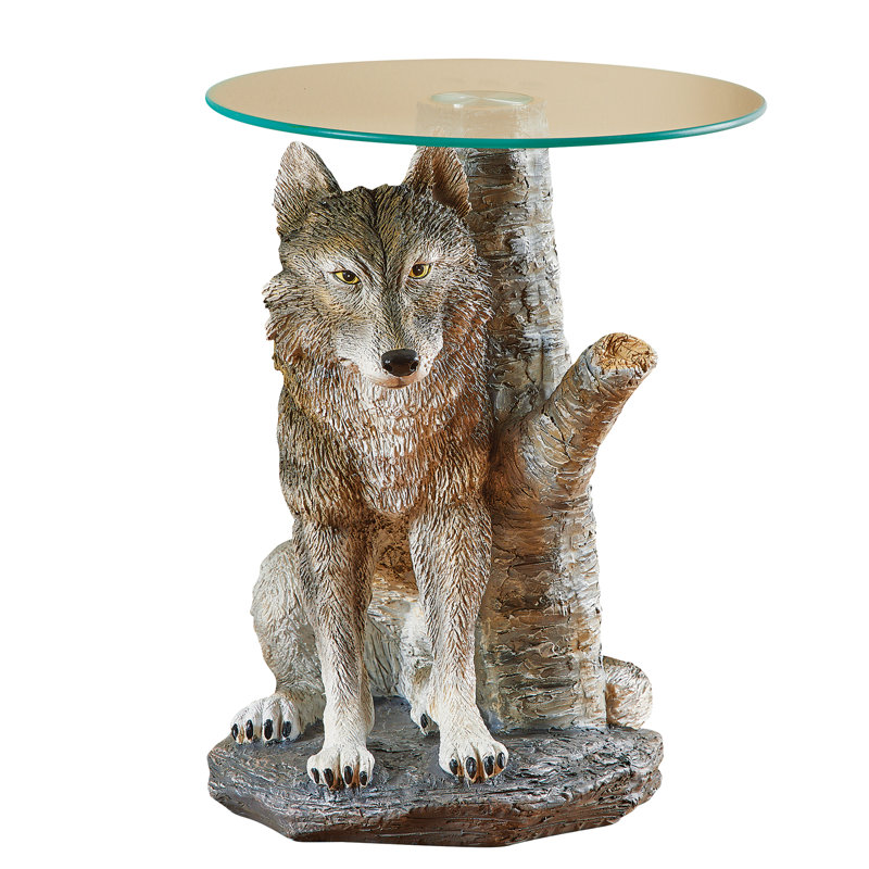 Millwood Pines Hand Painted Glass Tabletop Wolf Accent Table Wayfair.ca